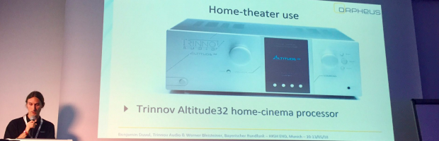 Benjamin Duval from Trinnov Audio unveils the MPEG-H enabled Altitude32 AV Processor © W. Bleisteiner/ORPHEUS trinnov-altitude32-mpeg-h-orpheus © W. Bleisteiner/ORPHEUS