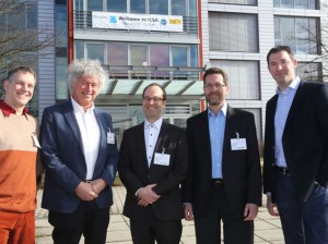 The conference chairs of ICSA 2014: Prof. Malte Kob (HfM Detmold), Dr. Günther Theile (VDT), Dr. Andreas Silzle (Fraunhofer IIS), Prof. Jürgen Herre (International Audio Laboratories Erlangen), Prof. Emanuël Habets (International Audio Laboratories Erlangen). ©Fraunhofer IIS/Kurt Fuchs