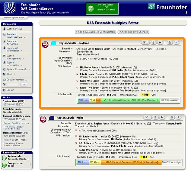 DAB ContentServer GUI | ©Fraunhofer IIS